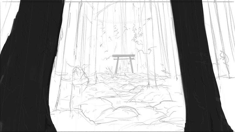 背景画講座 針葉樹林の描き方 夕日が差し込む神聖な杉林の風景 Tasogare Ya Illustration Institute
