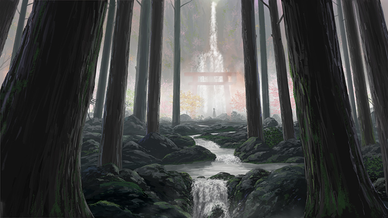 風景画講座 針葉樹林の描き方 夕日が差し込む神聖な杉林の風景 Tasogare Ya Illustrarion Institute