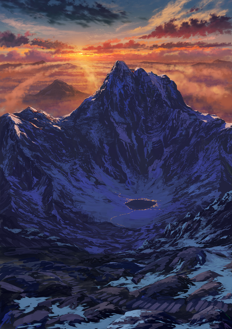 夕焼けと雪山の幻想的な風景と提灯の柔らかい光の描き方を解説 Tasogare Ya Illustrarion Institute